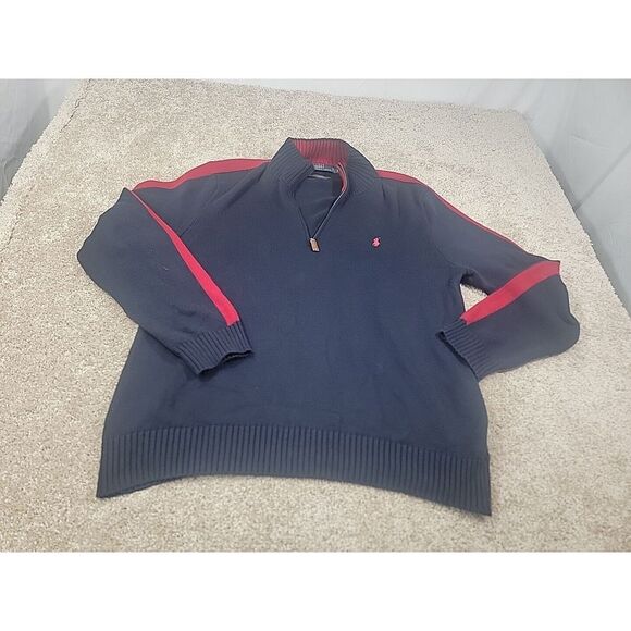 Vintage Men's Polo Ralph Lauren XL 1/4 Zip Pullover Sweater Navy / Red‎ Classic - Picture 1 of 10